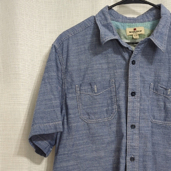 WOOLRICH Men's Buttom Down Shirt XL Blue Short Sleeve Collared Cotton - Picture 4 of 12